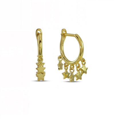 A pair of Gold Plated Hoop earrings with dangling star charms.