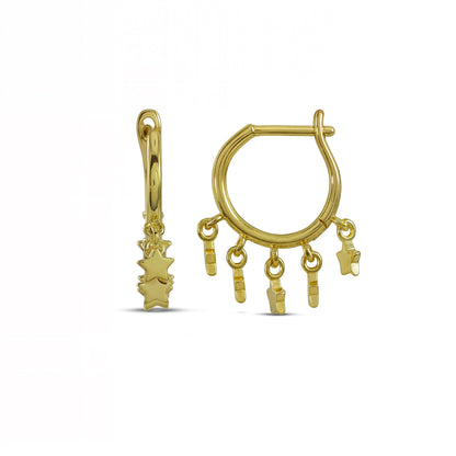 A pair of hoop earrings with dangling star on bottoms by arvino on a white background
