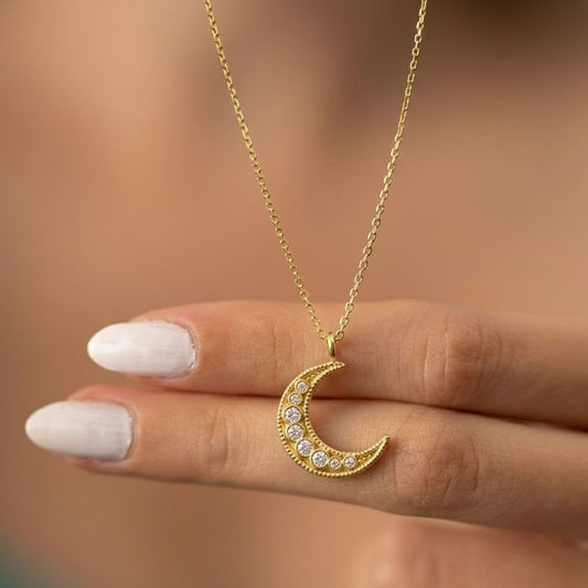 Crescent Moon Charm Necklace in 925 Sterling Silver