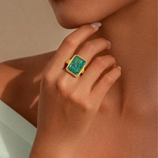 Gold Plated Turquoise Mosaic Statement Men's Ring