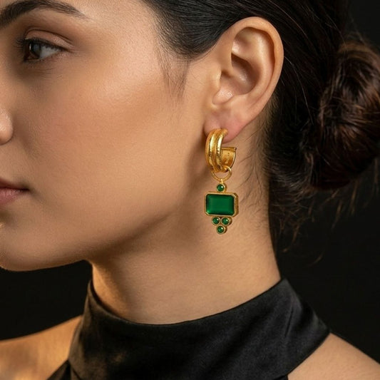 Gold Plated Emerald Green Onyx Drop