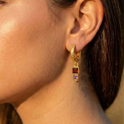 Gold Plated Garnet Amethyst Geometric Drop 92.5 Sterling Silver Earrings