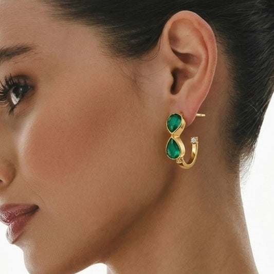 Gold Plated Green Onyx 92.5 Sterling Silver Hoop Earrings