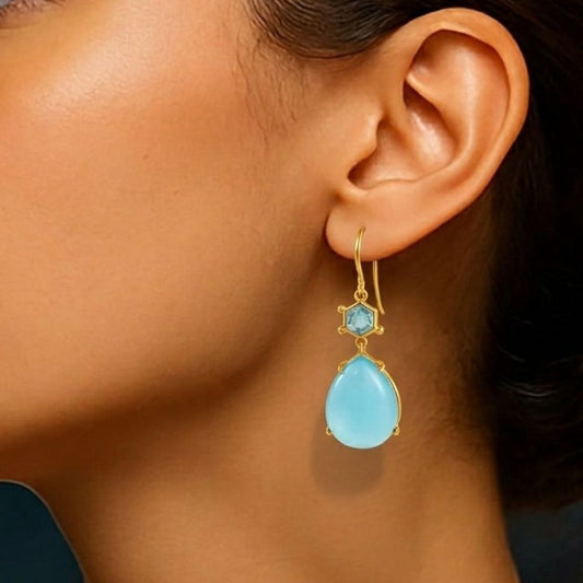 Natural Aqua Chalcedony and Blue Topaz 92.5 Sterling Silver Earrings
