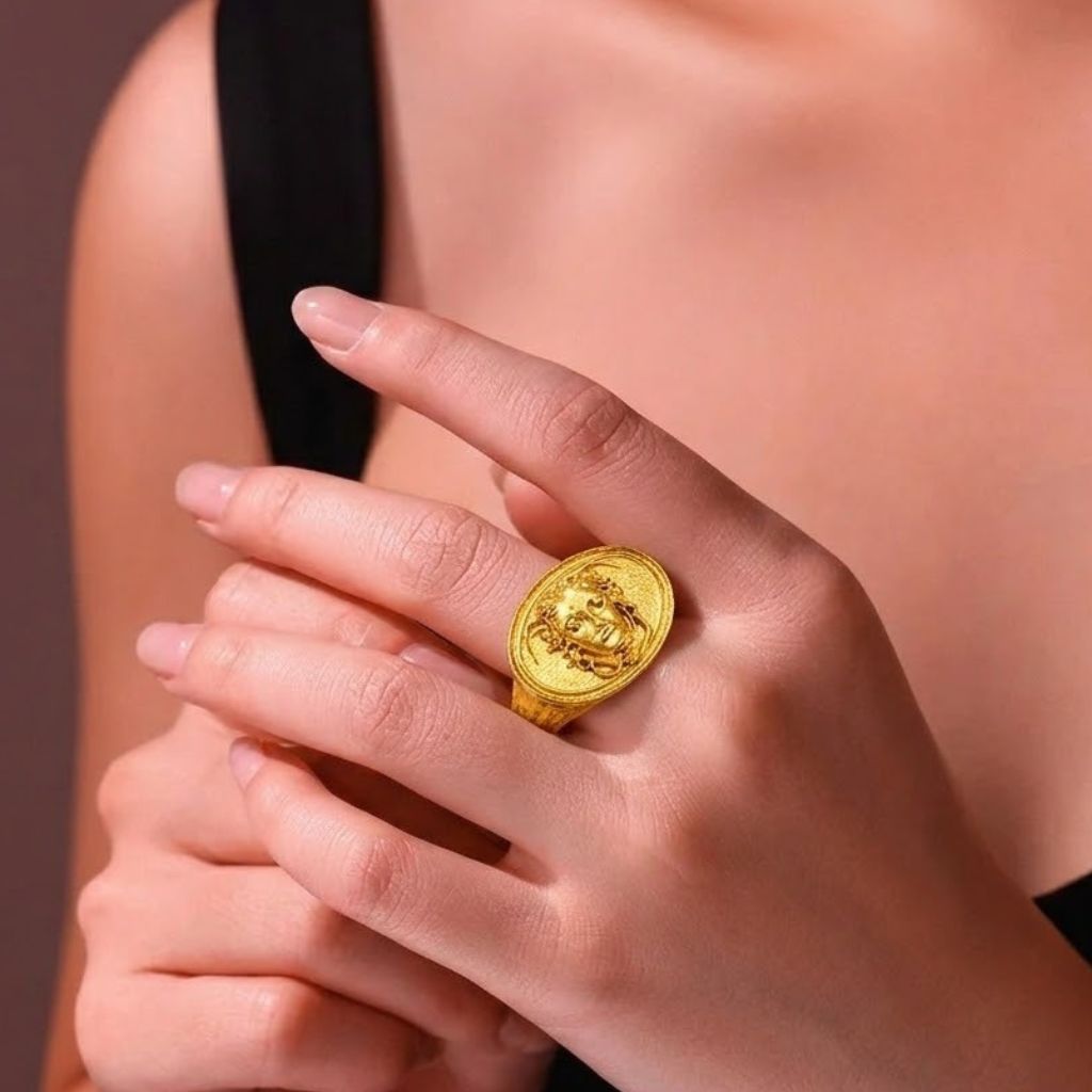 Gold Plated Face Medallion 92.5 Sterling Silver Ring