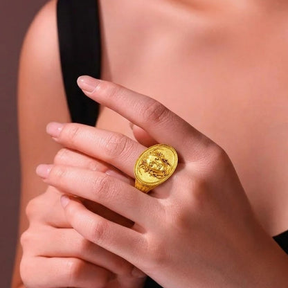 Gold Plated Face Medallion 92.5 Sterling Silver Ring