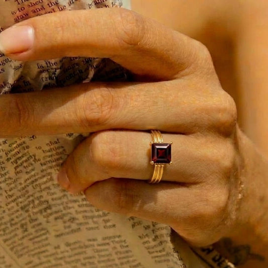 Gold Plated Garnet Solitaire 92.5 Sterling Silver Ring