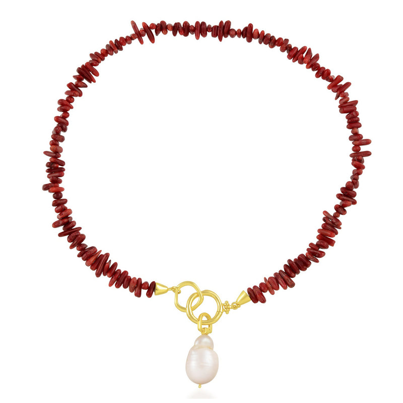 Coral Beaded Necklace (Water Resistance Premium Plating)