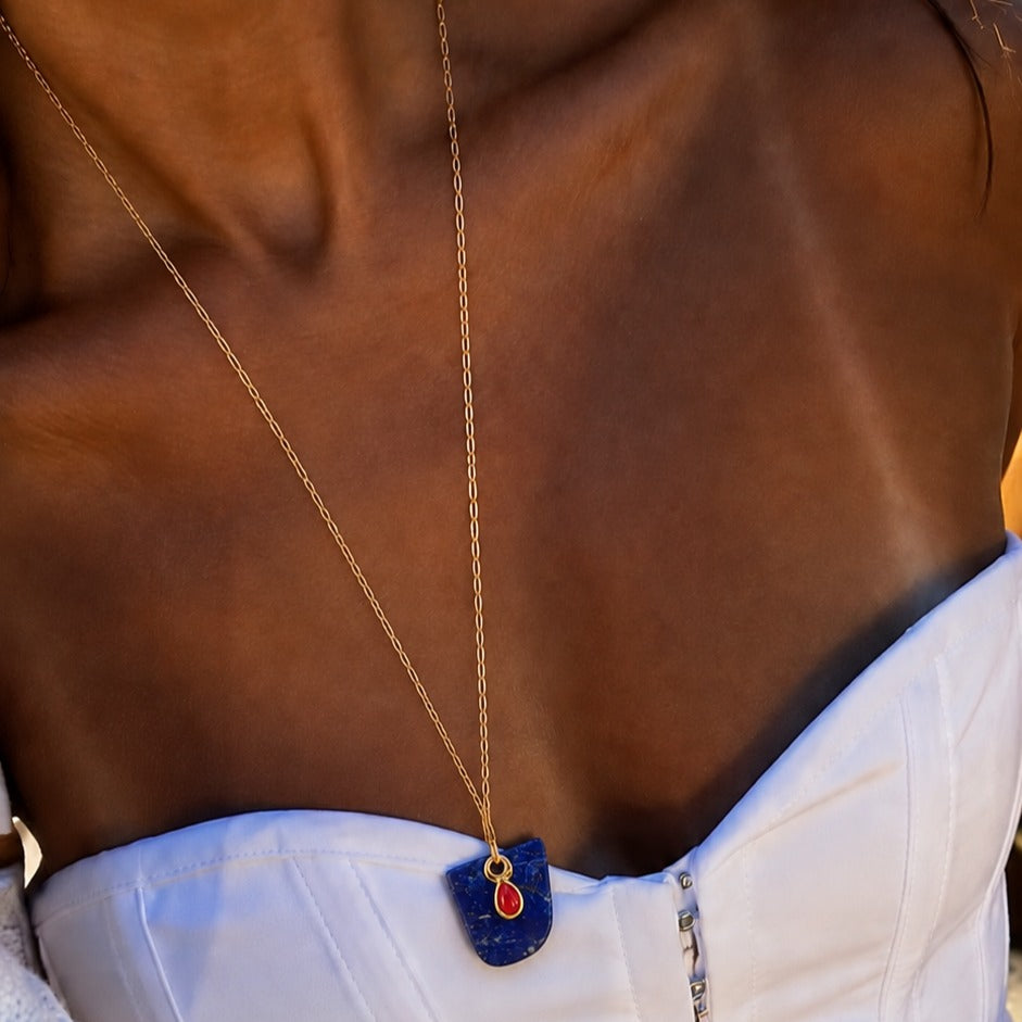 Indigo Coral Lapis Pendant Necklace