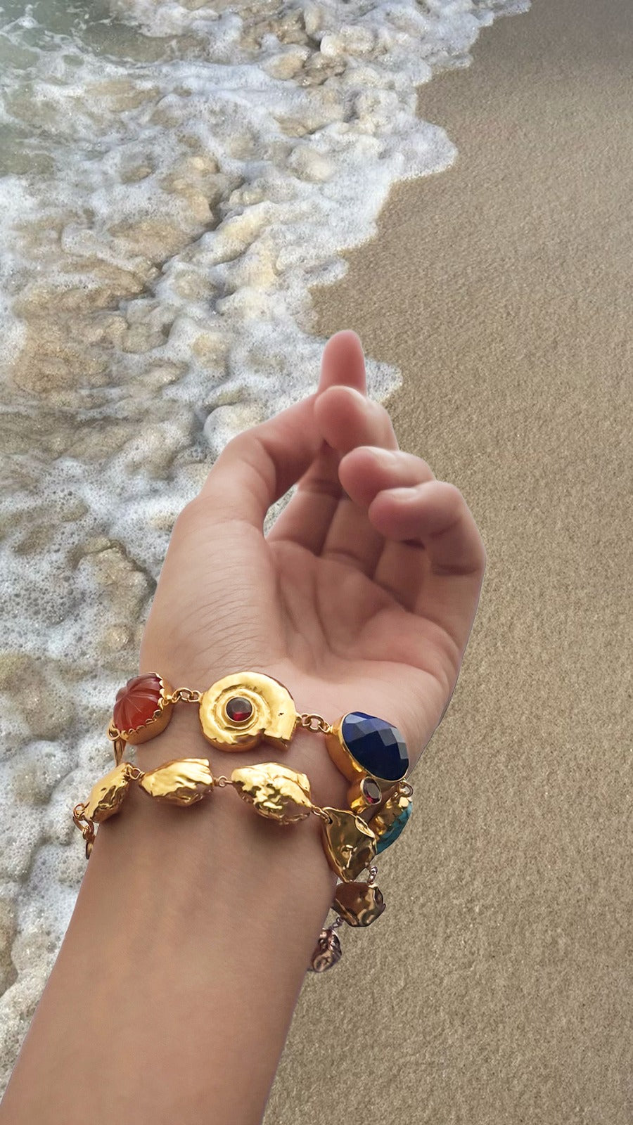 Multi Gemstone Charm Bracelet in Gold