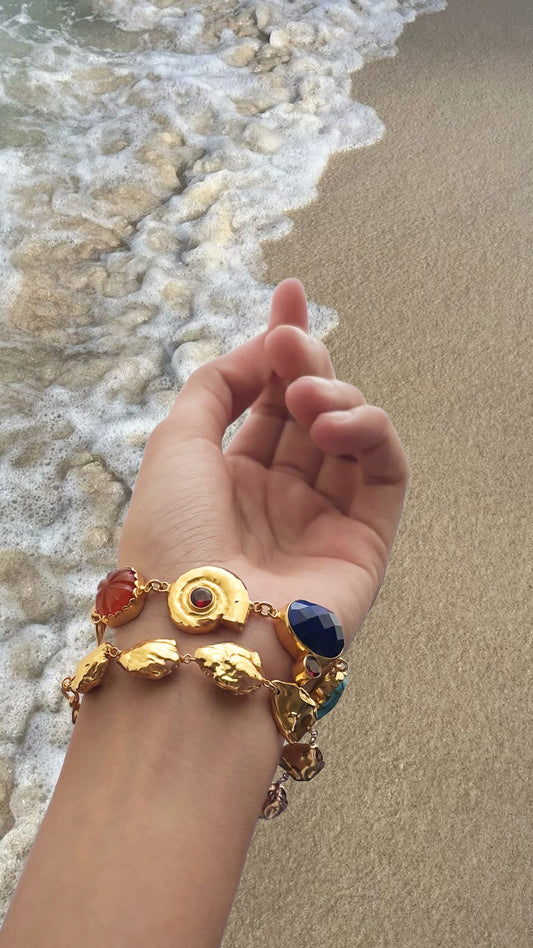 Multi Gemstone Charm Bracelet in Gold