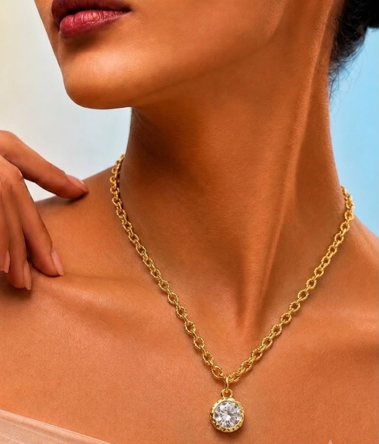 Solitaire Crystal Charm Chain Necklace