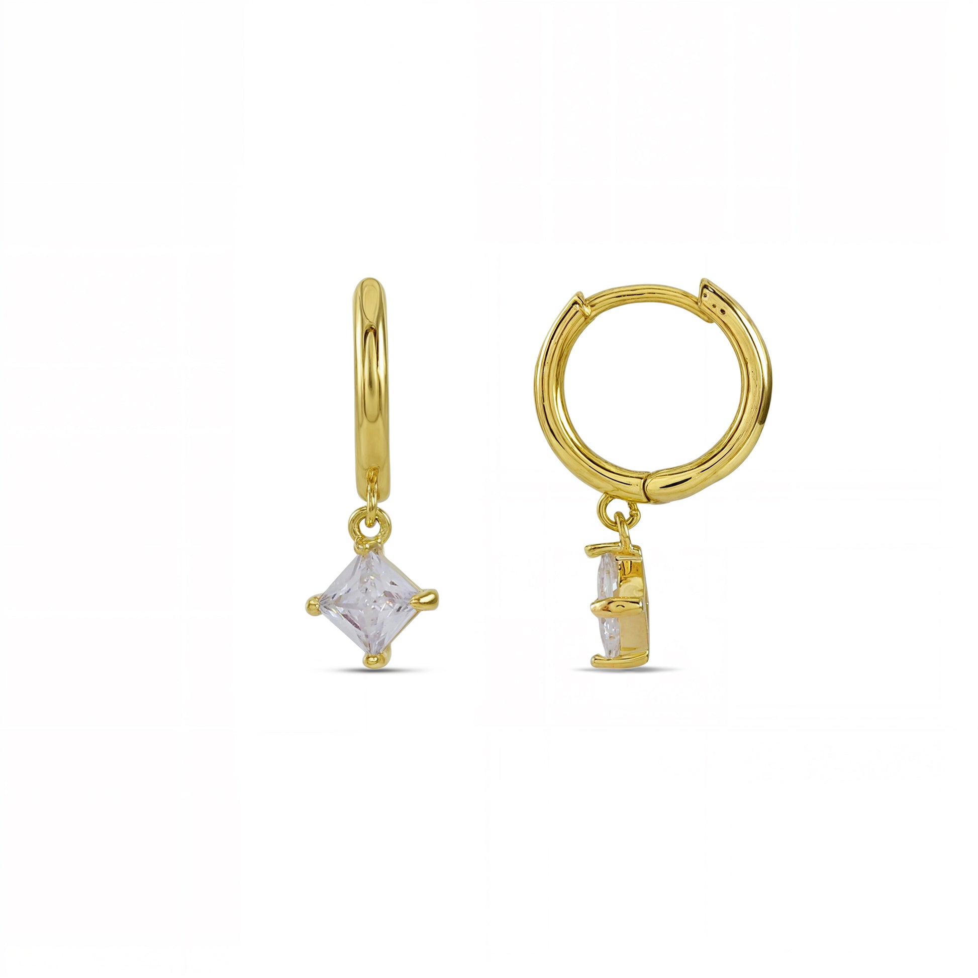 White Background image of hoop earrings with dangling zircon by arvino
