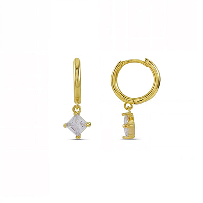 White Background image of hoop earrings with dangling zircon by arvino