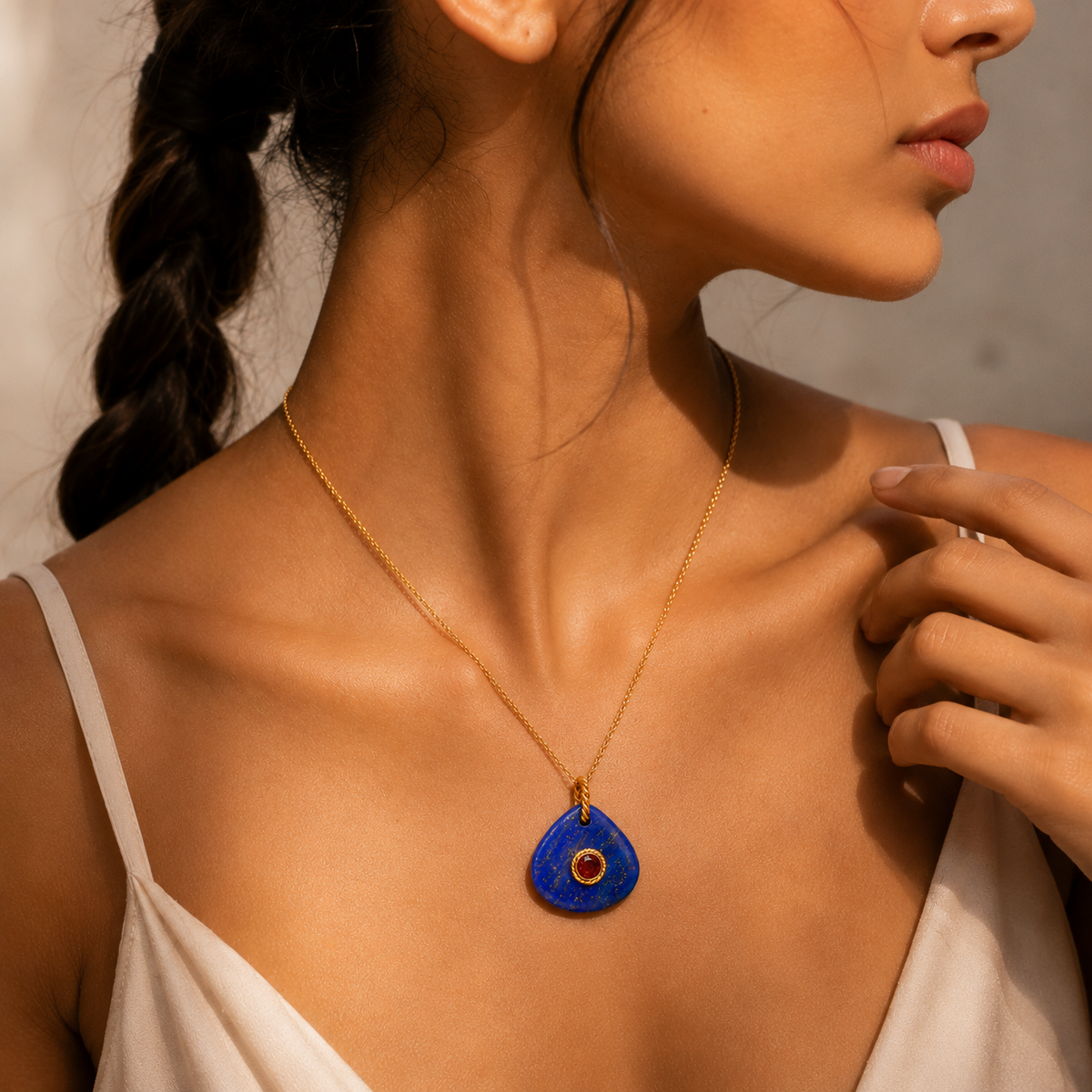 Lapis Garnet Medallion Charm