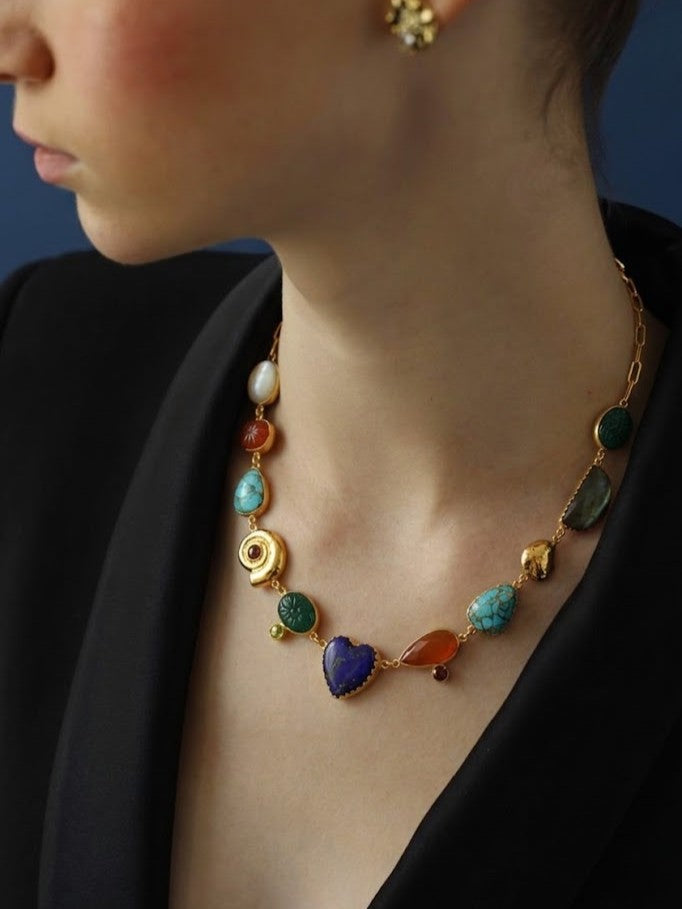 Multi Gemstone Tribal Chain Necklace