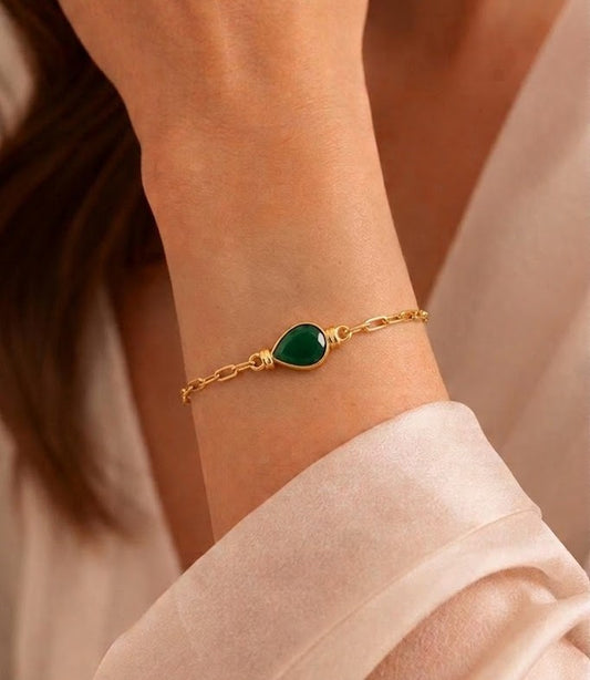 Green Onyx Teardrop Chain Bracelet