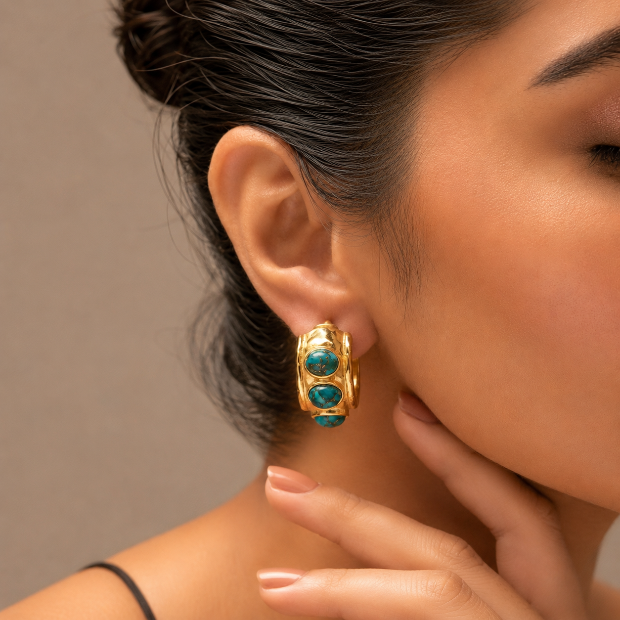 Turquoise Pebble Hoop Earrings