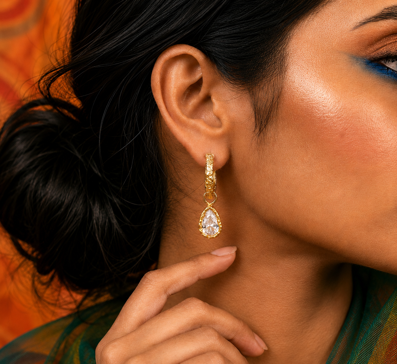 Teardrop Crystal Hoop Earrings in 92.5 Sterling Silver