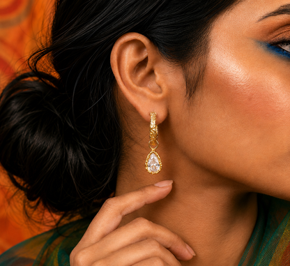 Teardrop Crystal Hoop Earrings in 92.5 Sterling Silver