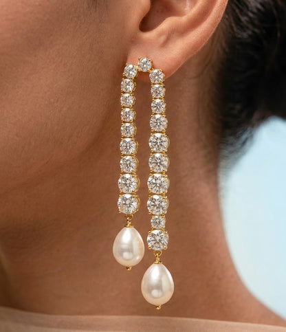 Crystal & Pearl Tennis Drop Earrings