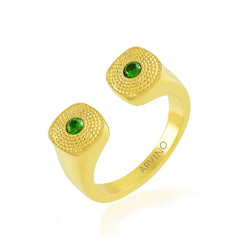 Green Gems Granulated Open Chunky Ring (Water Resistance Premium Plating)