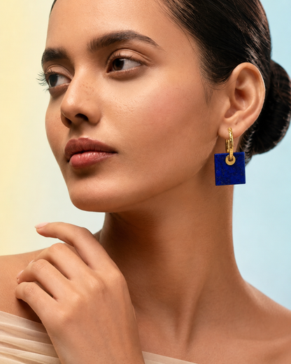 Lapis Lazuli Square Hoop Earrings