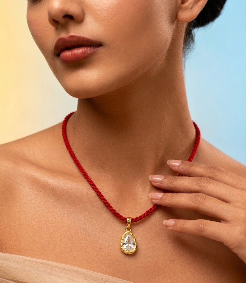 Teardrop Crystal Cord Necklace in 92.5 Sterling Silver