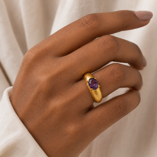 Amethyst Textured Statement Ring