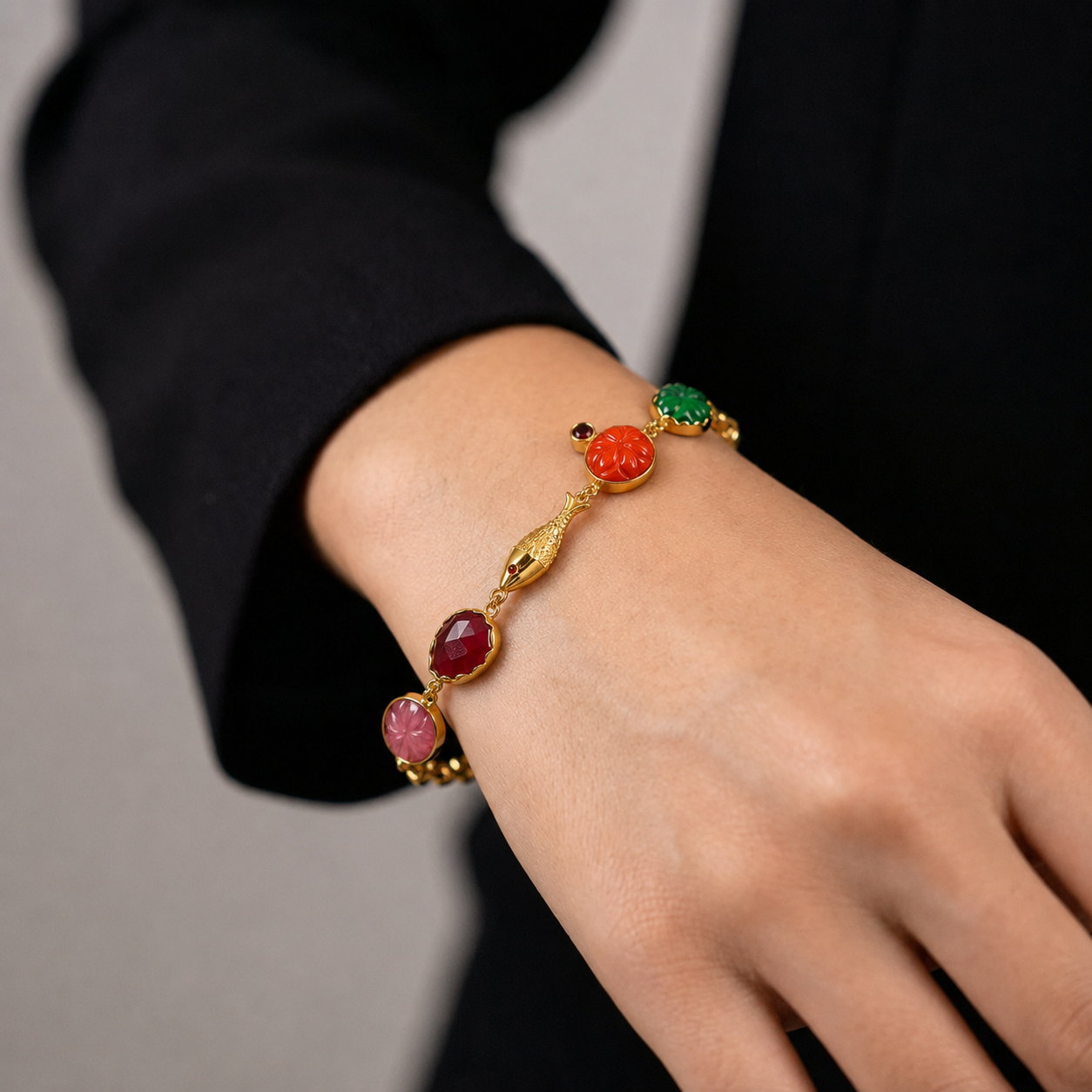 Fish Motif Multi Gem Bracelet