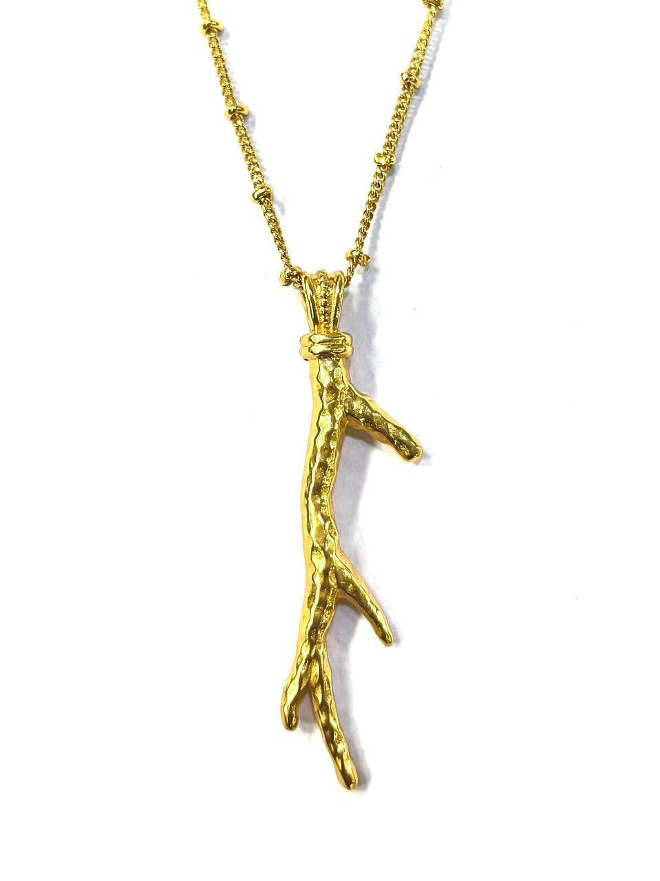 Arvino Hammered Twig Pendant Necklace Gold Plated Textured Jewellery For Mens And womens