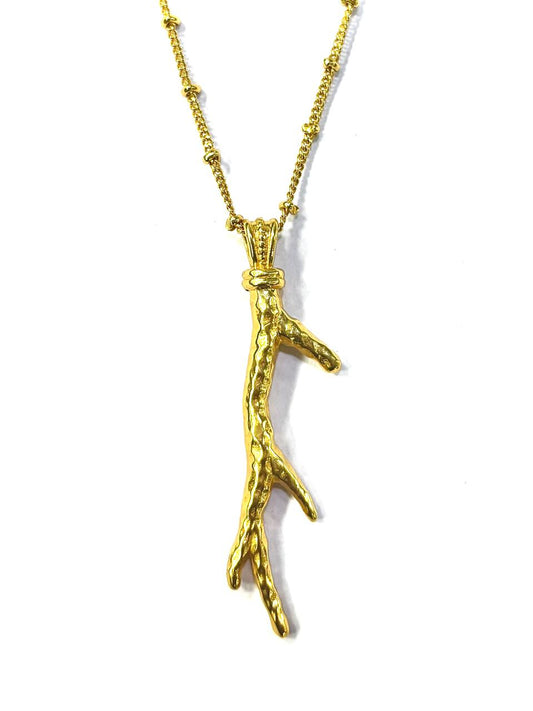 Arvino Hammered Twig Pendant Necklace Gold Plated Textured Jewellery For Mens And womens