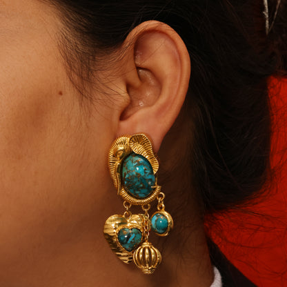 Gold plated Arvino's Turquoise Dream danglers Earrings in 925 sterling silver