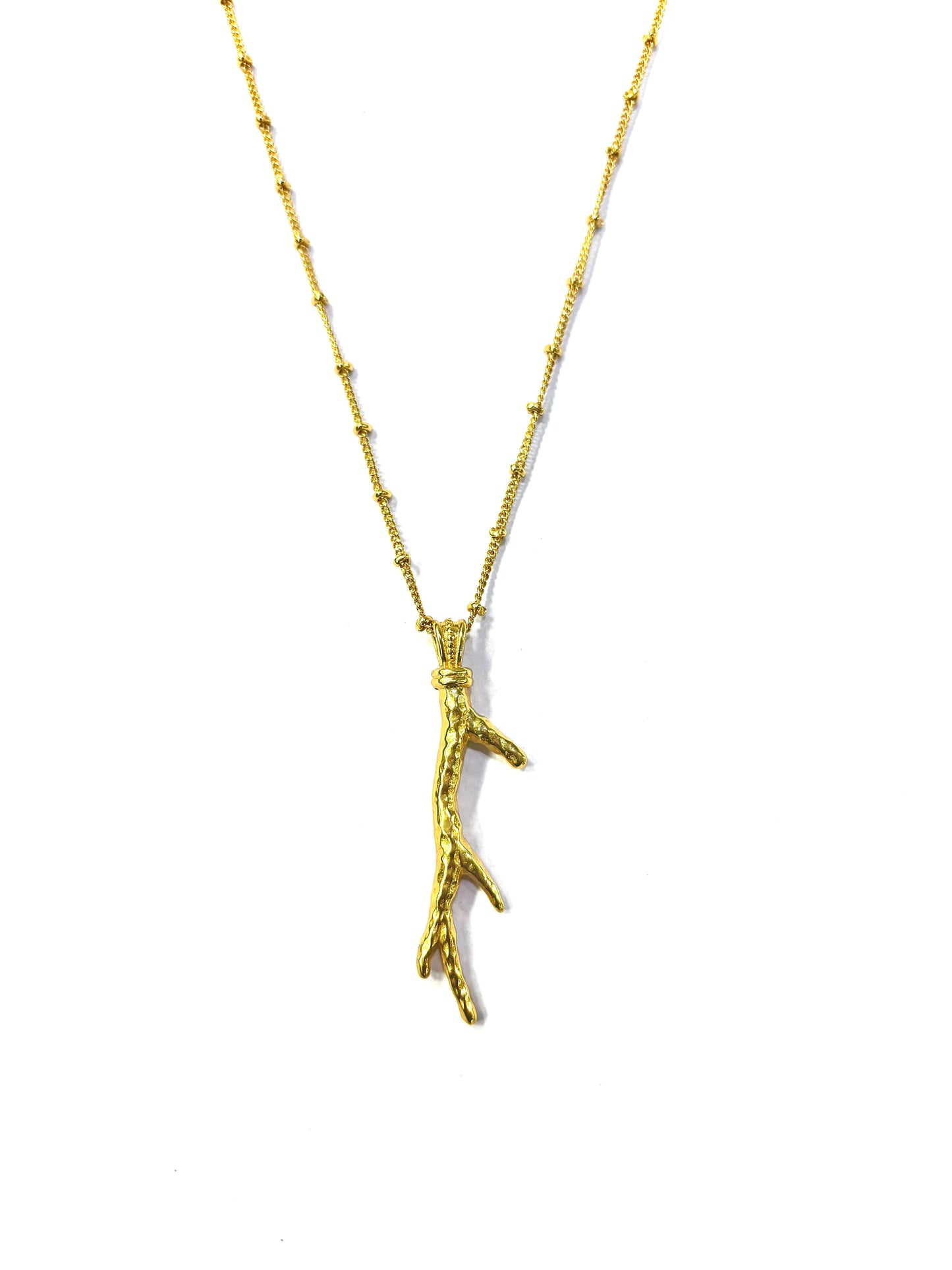 Arvino Hammered Twig Pendant Necklace Gold Plated Textured Jewellery For Mens And womens