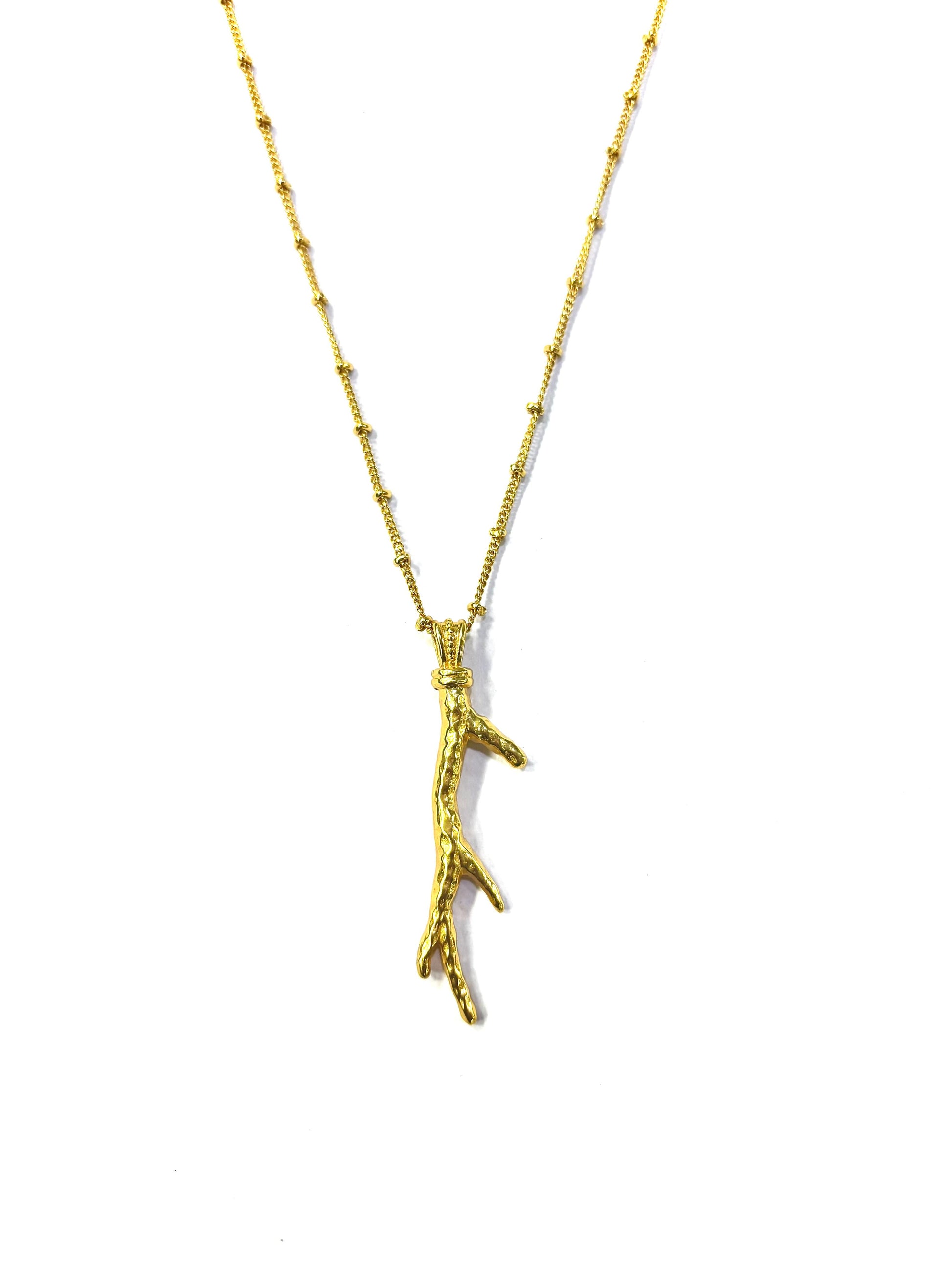Arvino Hammered Twig Pendant Necklace Gold Plated Textured Jewellery For Mens And womens