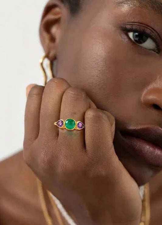 Green Onyx & Amethyst Multi Stone Ring