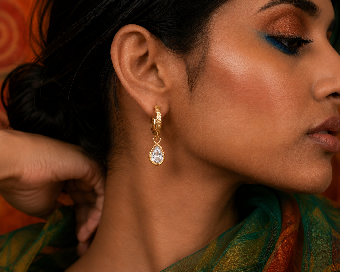 Teardrop Crystal Hoop Earrings in 92.5 Sterling Silver