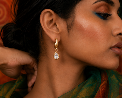 Teardrop Crystal Hoop Earrings in 92.5 Sterling Silver