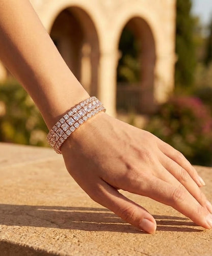 Rose Gold Double Row Crystal Tennis Bracelet