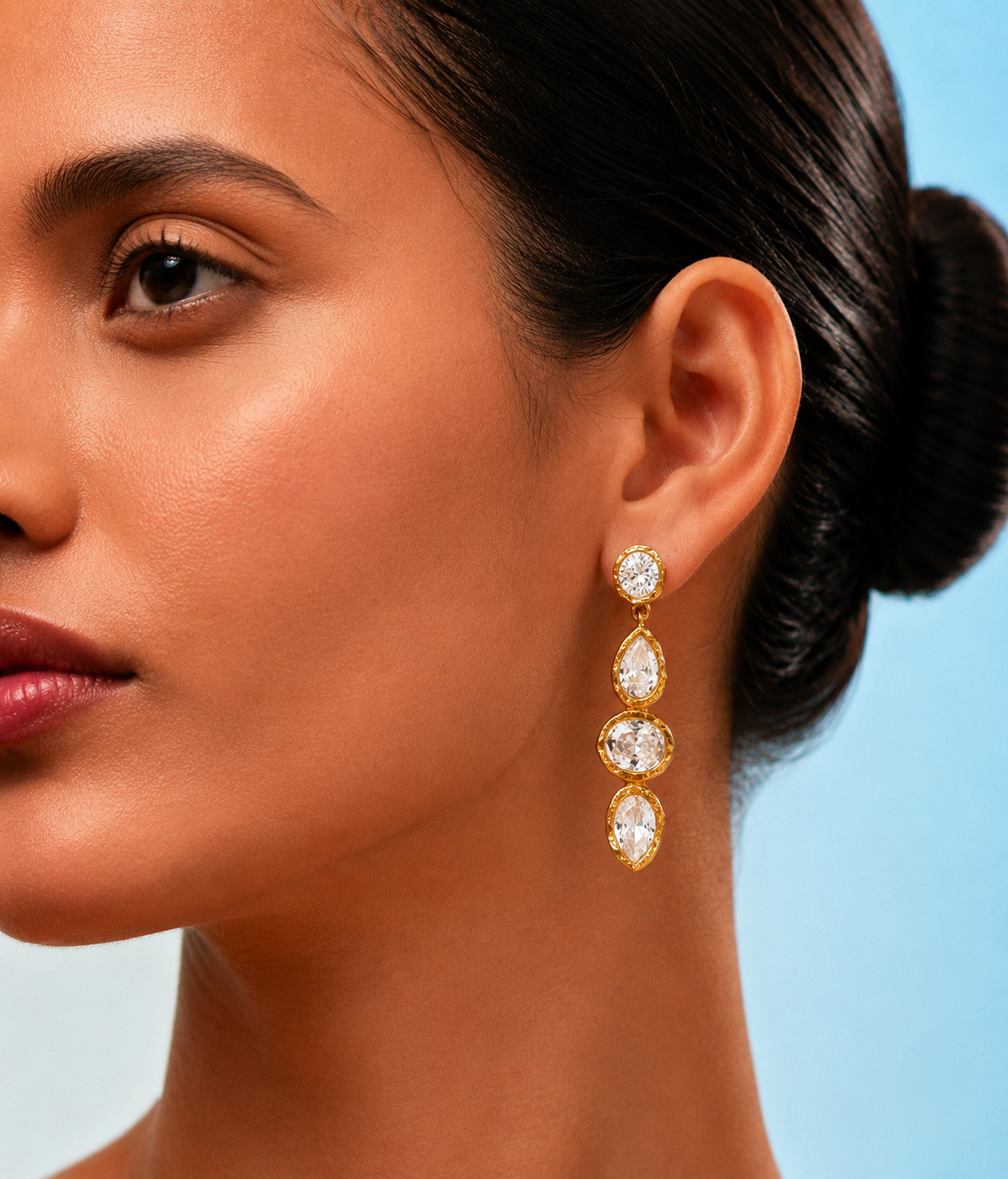 Crystal Trio Drop Statement Earrings