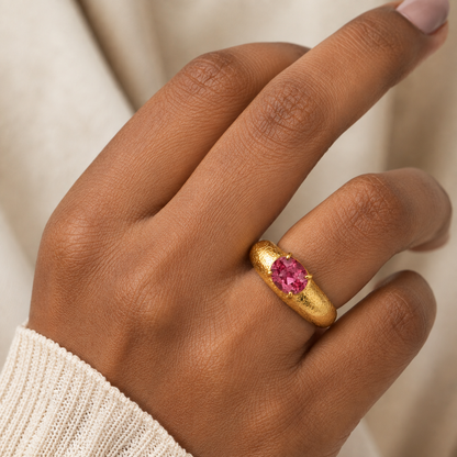 Pink Tourmaline Textured Statement Ring