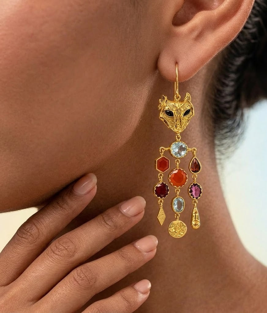 Multi Gem Asymmetrical Earrings