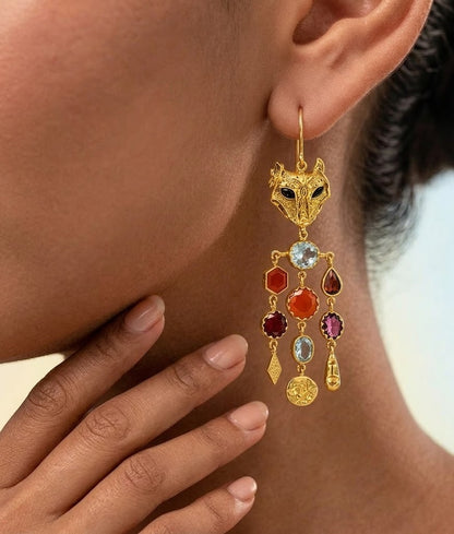 Multi Gem Asymmetrical Earrings