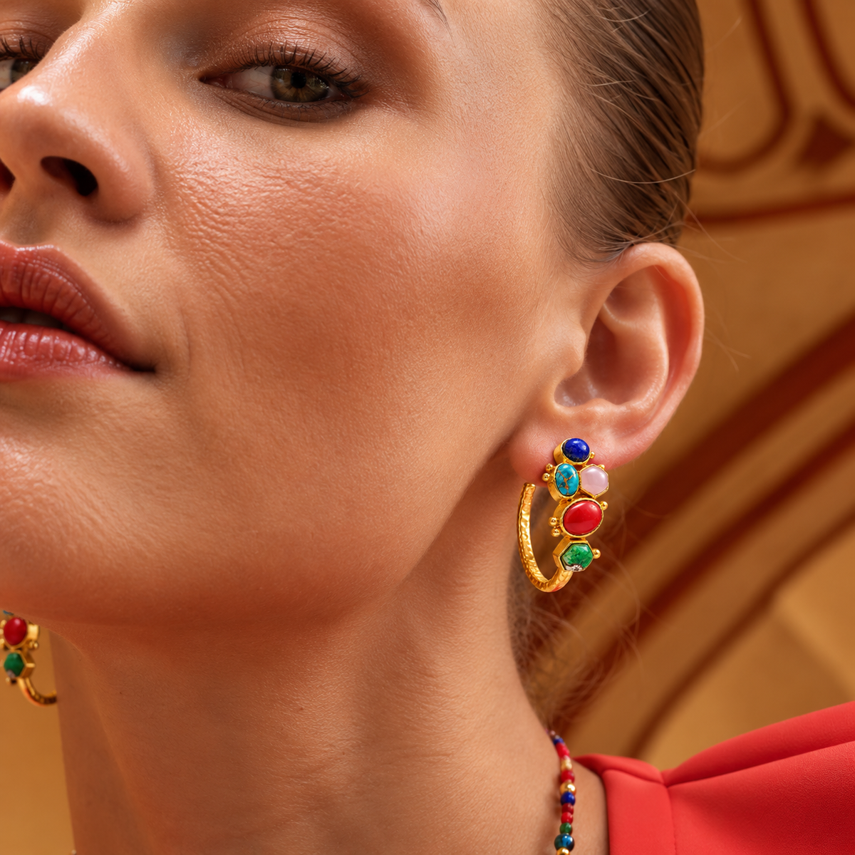 Multicolour Gemstone Hoop Earrings