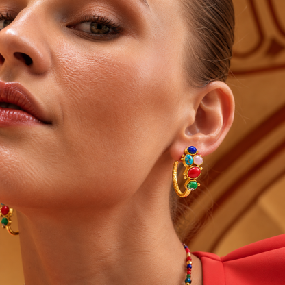 Multicolour Gemstone Hoop Earrings