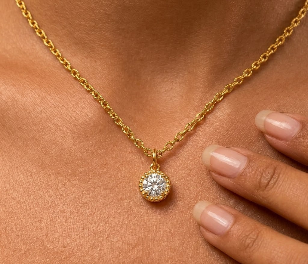 Solitaire Charm Gold Chain Necklace