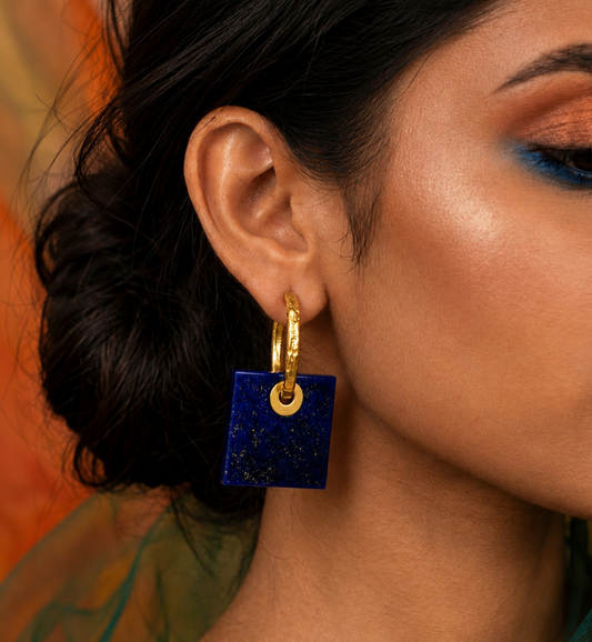 Lapis Lazuli Square Hoop Earrings