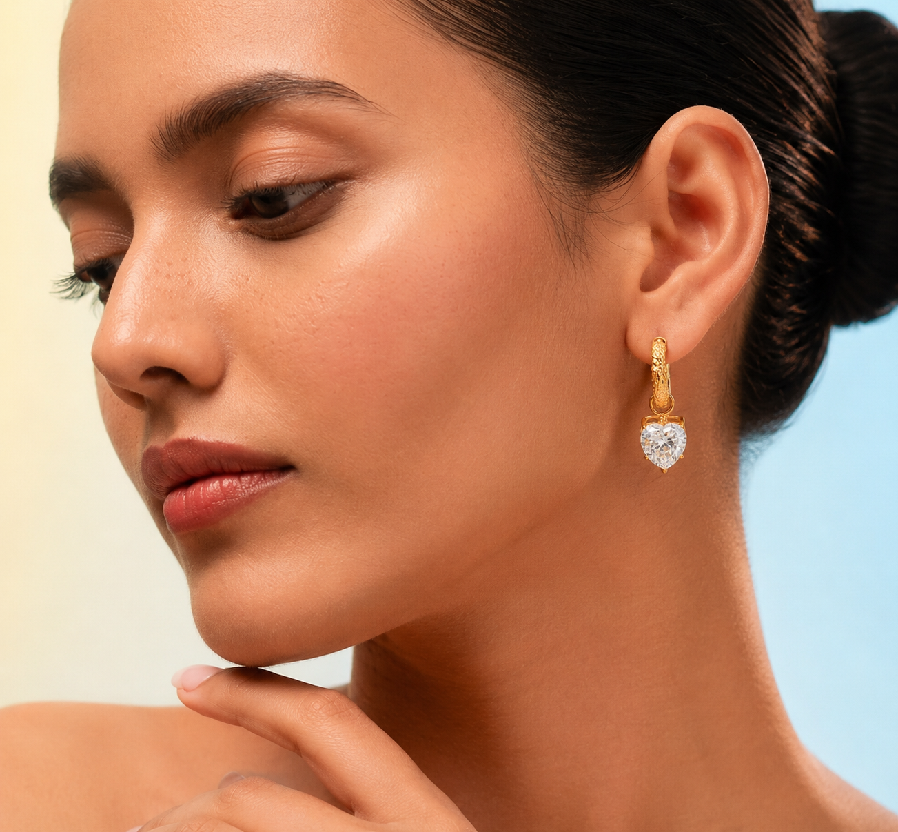 Heart Crystal Hoop Earrings in 92.5 Sterling Silver