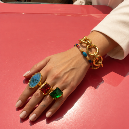 Carved Blue Glass Statement Ring