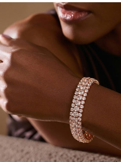 Rose Gold Double Row Crystal Tennis Bracelet